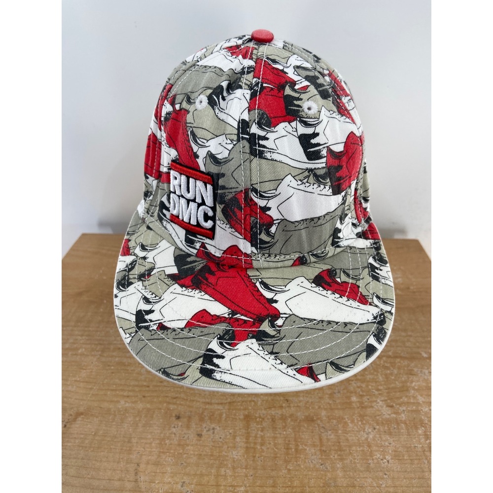 Run-DMC Fitted Hat S/M Red White Sneaker Print Flat Bill 2009 Anthill Trading
